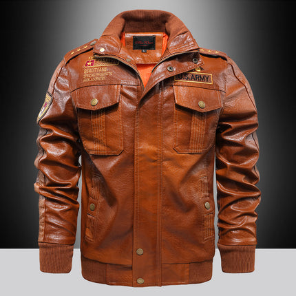 Men's Slim Fit Stand Collar Leather Jacket