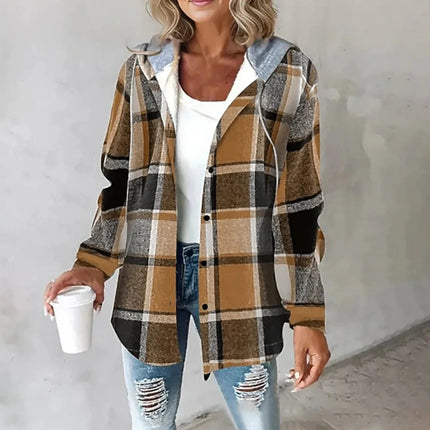 Women's Wear Solid Color Plaid Hooded Jacket