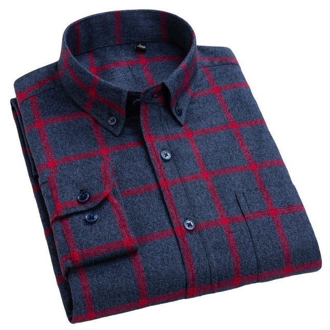 Cotton Brushed Plaid Long-Sleeved Shirt