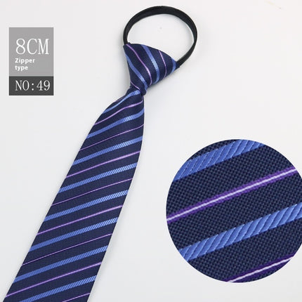 Black Men's Striped Blue Business Lazy Zip Tie