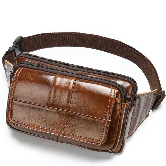 Sac banane en cuir pour homme avec poches zippées et matériau en cuir de vache