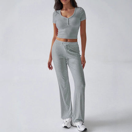 Costume décontracté à col ras du cou de couleur unie pour femme