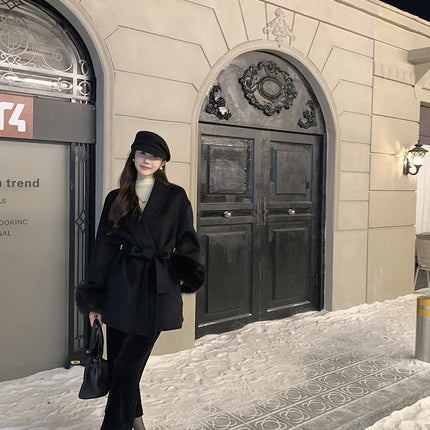 Cuff Detachable Fox Fur Elegant Double-sided Cashmere Coat