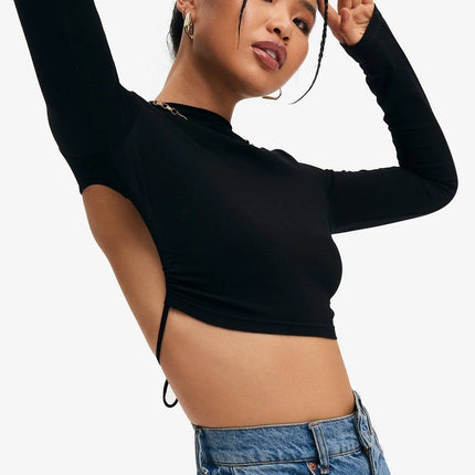 Crop Top Solid Tie Backless
