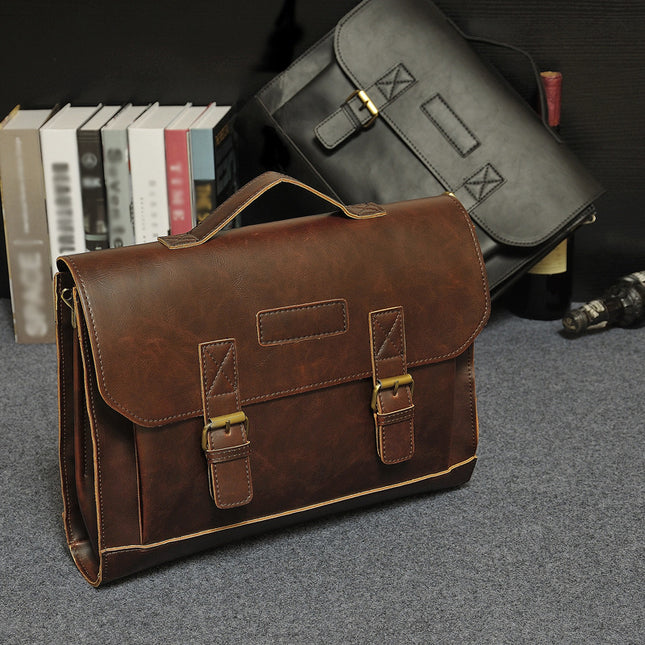 Sacoche fourre-tout en cuir Crazy Horse pour homme, marron et noir, design multifonction