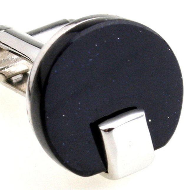 Boutons de manchette ronds en onyx noir pour homme