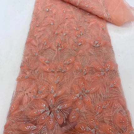 Ribbon Flower Beaded Tulle Lace Fabric Cocktail Dress