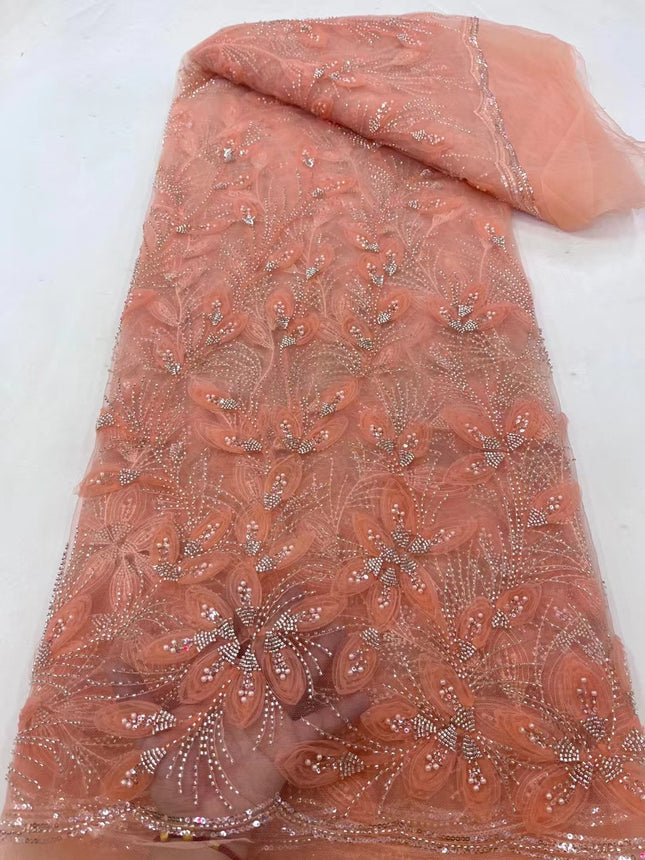 Ribbon Flower Beaded Tulle Lace Fabric Cocktail Dress