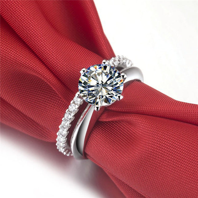 Bague de fiançailles à six griffes en argent plaqué or