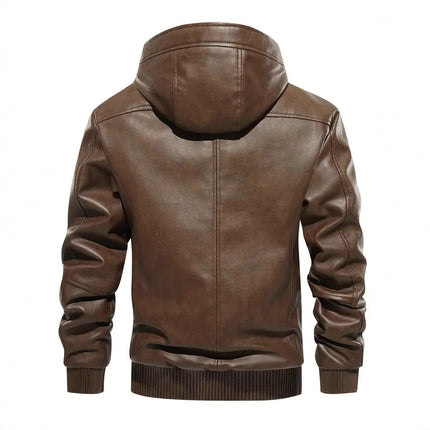 Men's Fleece-Lined Hooded Leather Coat