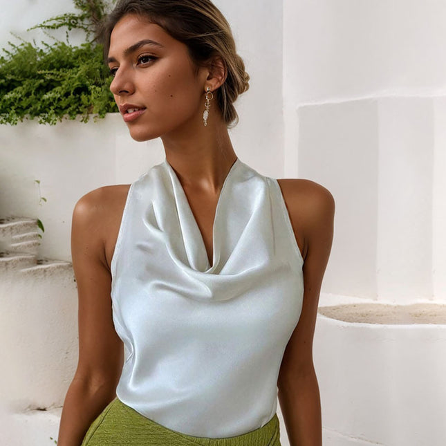 Solid Color Swing Collar Sleeveless Vest