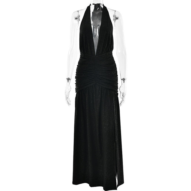 Backless  Silk Dress V-neck