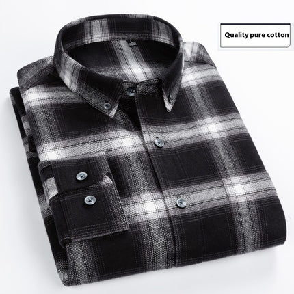 Cotton Brushed Plaid Long-Sleeved Shirt