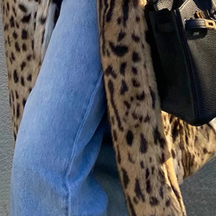 New Leopard Print Faux Fur Coat Women