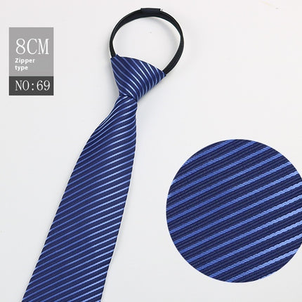 Black Men's Striped Blue Business Lazy Zip Tie