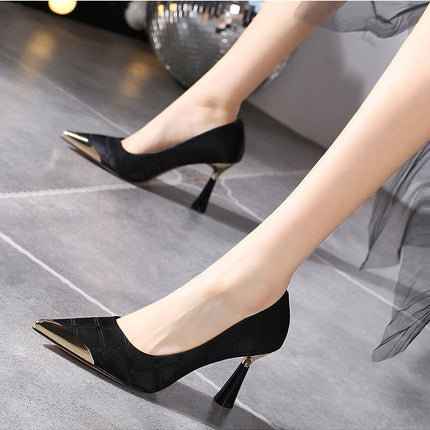 Elegant Wine Glass Heel Pumps with Metal Pointed Toe