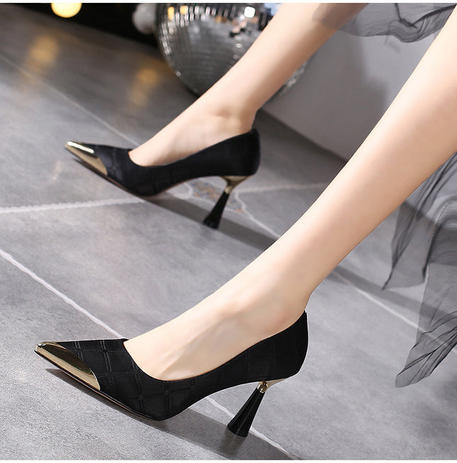 Elegant Wine Glass Heel Pumps with Metal Pointed Toe