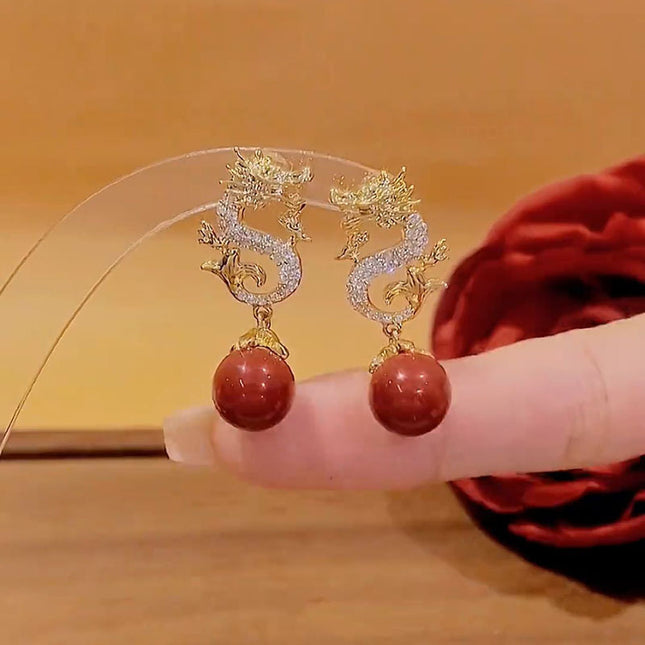 Zodiac Dragon Red Bead Earrings