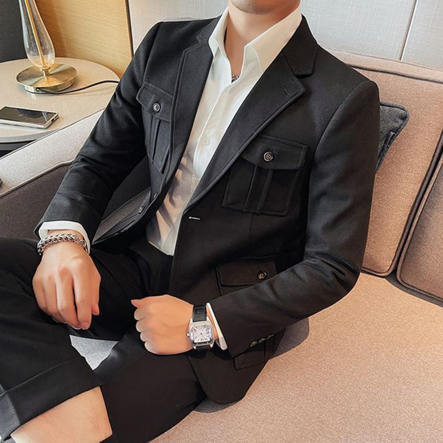 Men's Woolen Single-Breasted Suit Jacket