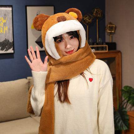 Cadeau de Nouvel An Mignon Ours Chapeau Écharpe Gants Trois en Un