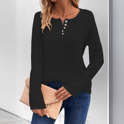 Comfortable Long Sleeve Button Pullover Top