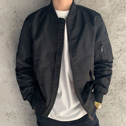 Men's Solid Color Casual Baseball Jacket