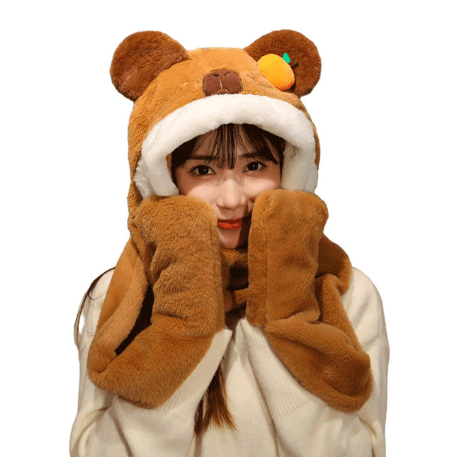 Cadeau de Nouvel An Mignon Ours Chapeau Écharpe Gants Trois en Un