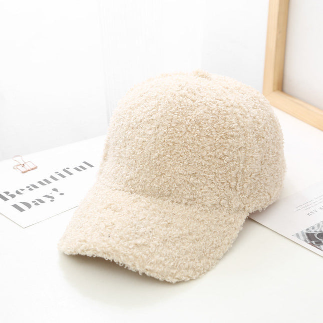 Casquette de baseball en laine d'agneau de style coréen pour femme, couleur unie