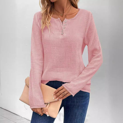 Comfortable Long Sleeve Button Pullover Top