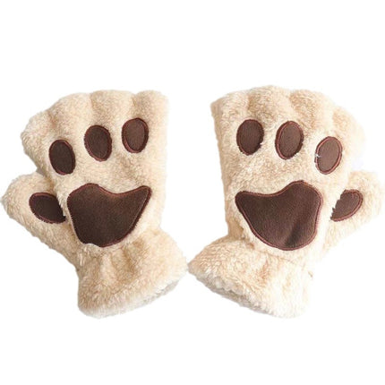 Gants demi-doigts en peluche pour étudiants automne et hiver en forme de patte de chat pour hommes et femmes