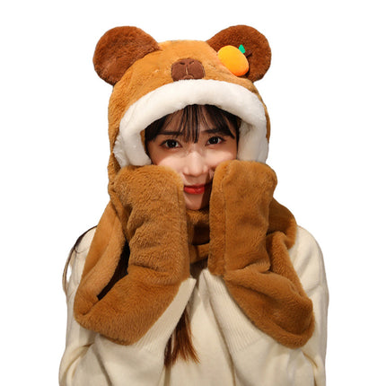 Cadeau de Nouvel An Mignon Ours Chapeau Écharpe Gants Trois en Un