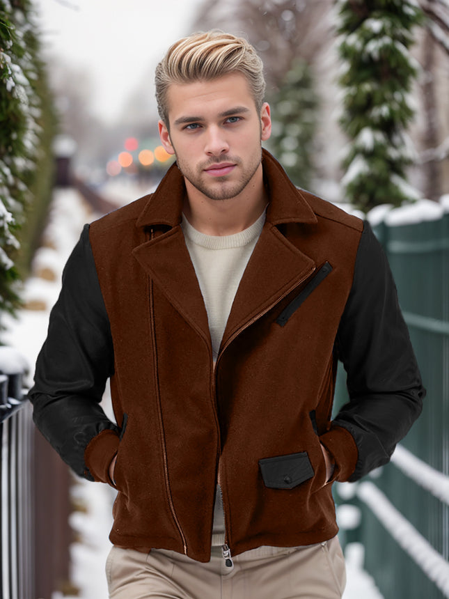 Men's Leather & Wool Color-Block Jacket