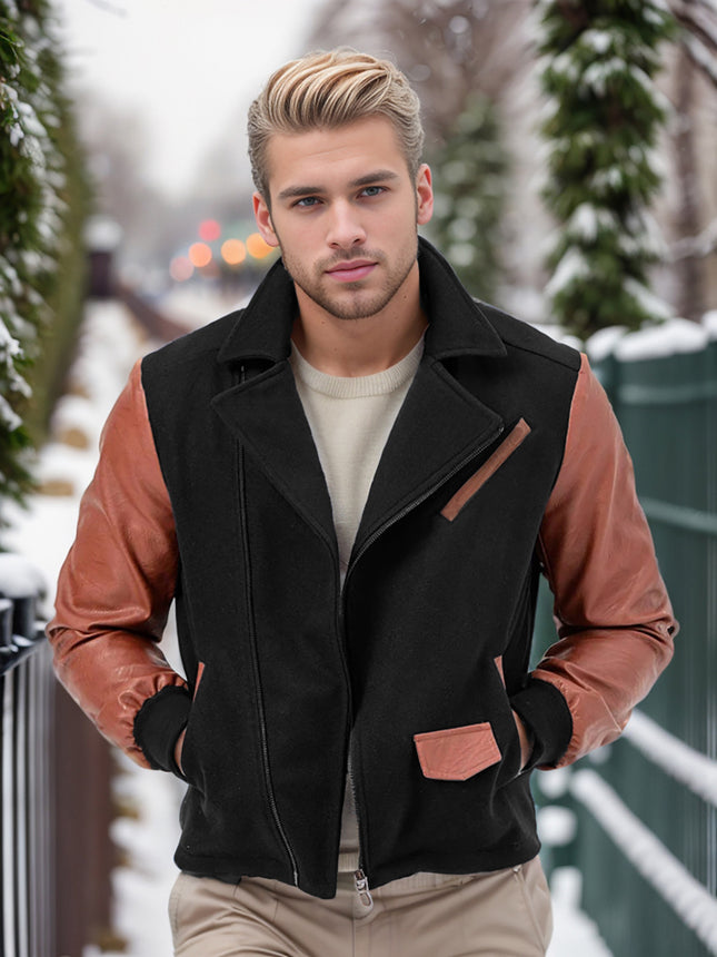 Men's Leather & Wool Color-Block Jacket