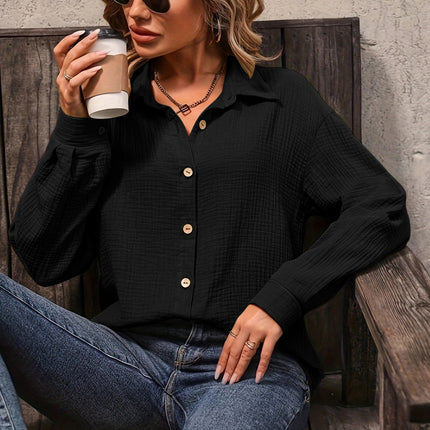 Women's Solid Color Front Button Drop Shoulder Shirt