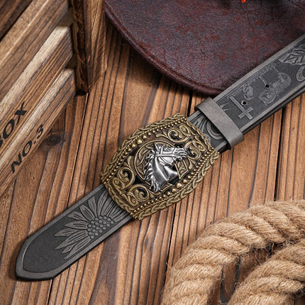 Ceinture de personnalité en denim rétro sculptée de style western