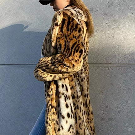 New Leopard Print Faux Fur Coat Women
