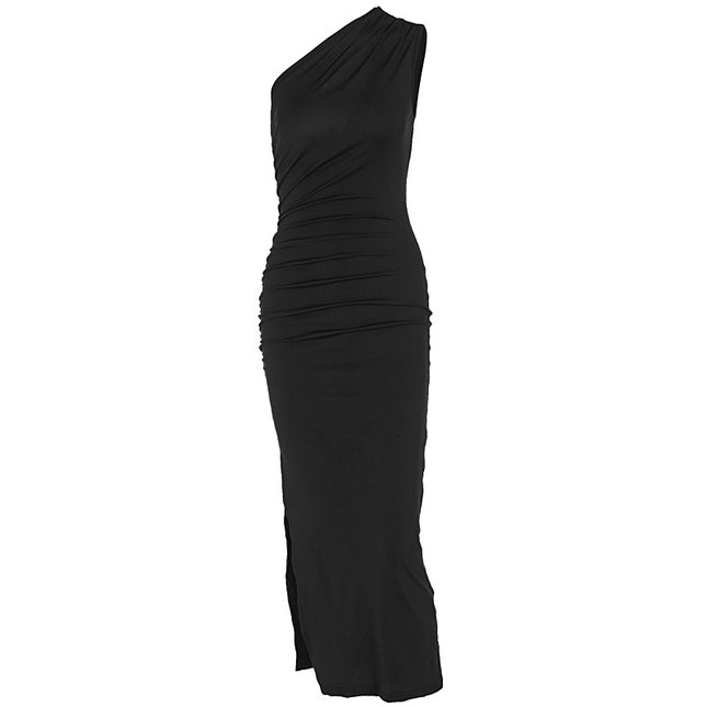 Shoulder Split Waist Fitted Sleeveless Dress