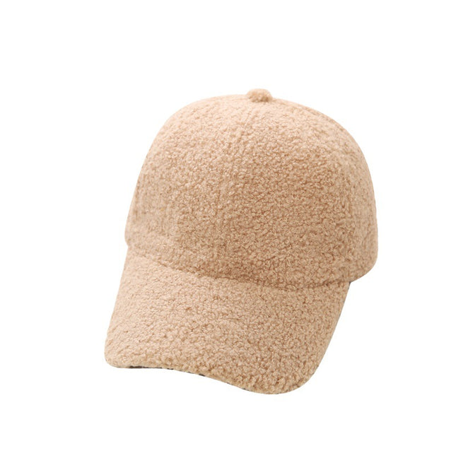 Casquette de baseball en laine d'agneau de style coréen pour femme, couleur unie