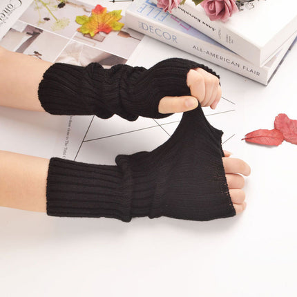 Gants sans doigts Hip Hop foncé Protection solaire Protège-bras Tricot Manches longues Femmes