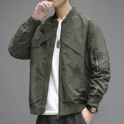 Men's Solid Color Casual Baseball Jacket