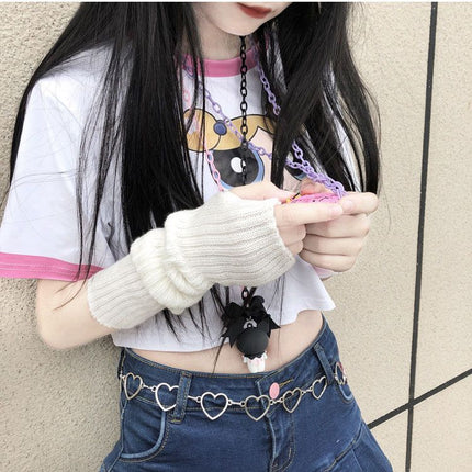 Gants sans doigts Hip Hop foncé Protection solaire Protège-bras Tricot Manches longues Femmes
