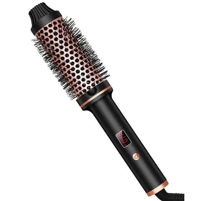 3-in-1 Ionic Hair Curler & Straightener with volumizing brush, sleek design.