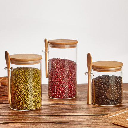 Wood Spoon Glass Storage Tank Set