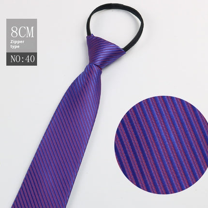 Black Men's Striped Blue Business Lazy Zip Tie