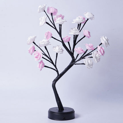 Lampe de table USB en forme d'arbre à fleurs et de roses