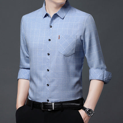 Linen-Style Plaid Shirt for Men