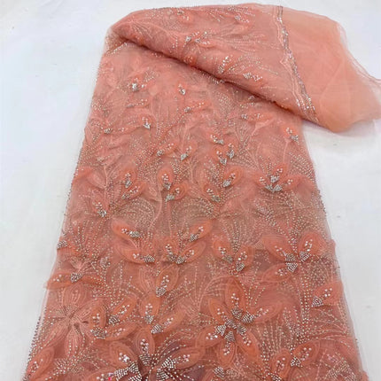 Ribbon Flower Beaded Tulle Lace Fabric Cocktail Dress