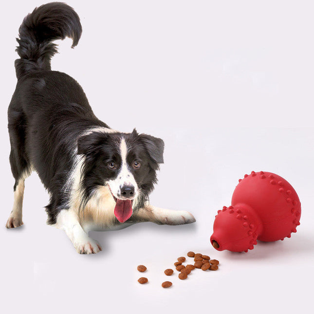 Dog playing with Natural Rubber Pet Toy, durable and safe for dental health.