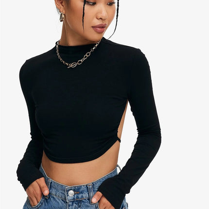 Crop Top Solid Tie Backless