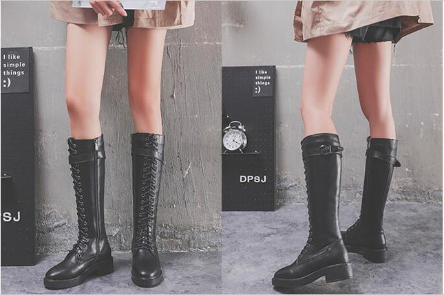 Women’s Leather Long Boots, Flat Heel, Big Size, Warm Lining